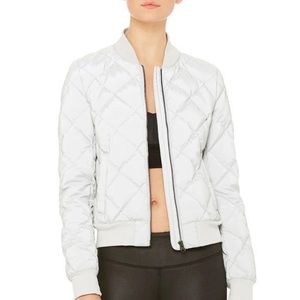 Alo yoga idol bomber jacket silver reflective size L
